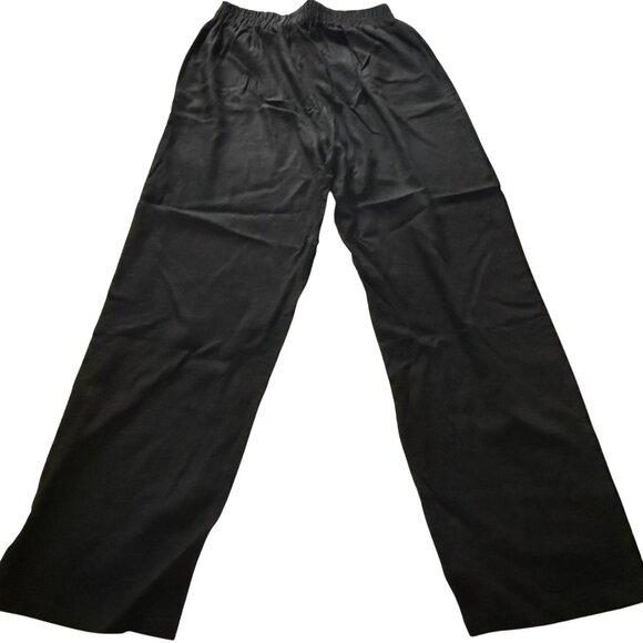 Black Wide Leg Pants Elastic Waist Drawstring US 6 By Apricot, Linen blend - Picture 2 of 7